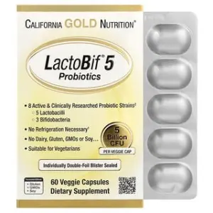 California Gold Nutrition LactoBif® 5 Probiotics, 5 Billion CFU, Veggie Capsules