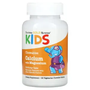 California Gold Nutrition Chewable Calcium with Magnesium For Children, Birthday Cake, Vegetarian Tablets