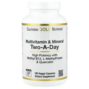 California Gold Nutrition Multivitamin and Mineral with Methyl B12, Vitamin C, L-MethylFolate and Bio-Quercetin, Two-A-Day, Veggie Capsules