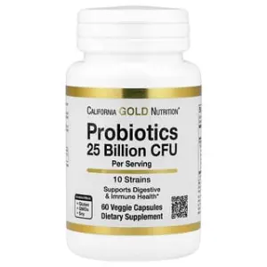 California Gold Nutrition Probiotics with Lactobacillus acidophilus, Bifidobacterium lactis, Lactobacillus plantarum, and Lactobacillus casei, 10 Strain Blend, 25 Billion CFU, Veggie Capsules